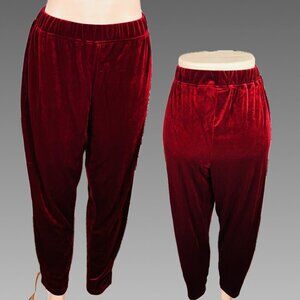 Denim 24/7 1X Red Velour Elastic Waist Stretch Fabric Ankle Length Leggings